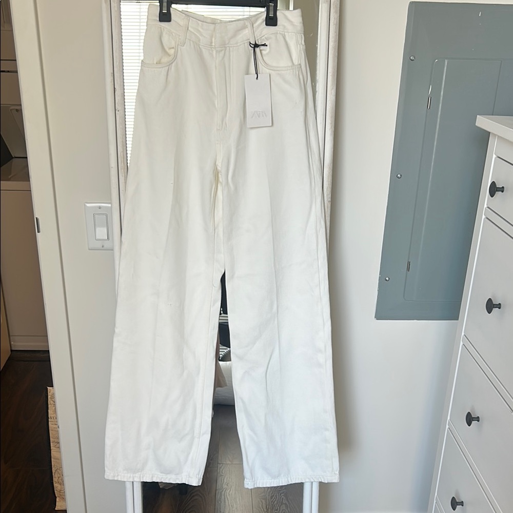 NWT Zara White Wide-Leg Confection Pants